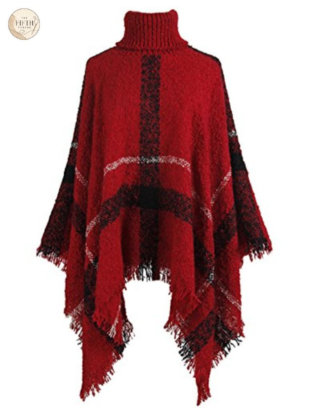 QZUnique Women's Turtleneck Poncho Sweater Knit Cape Pullover Shawl Wrap Dress